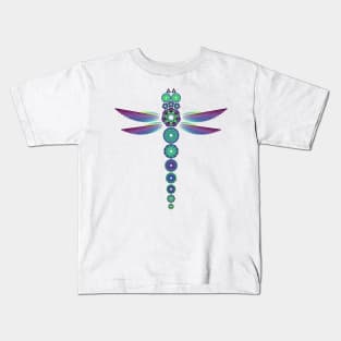 Mandala Dragonfly | Garnet Emerald Sapphire Magenta Green Blue (White) Kids T-Shirt